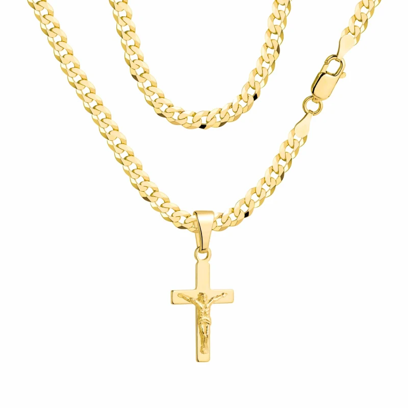 POZŁACANY SREBRNY ŁAŃCUSZEK PANCERKA Z KRZYŻYKIEM 925 585 - 3,8MM