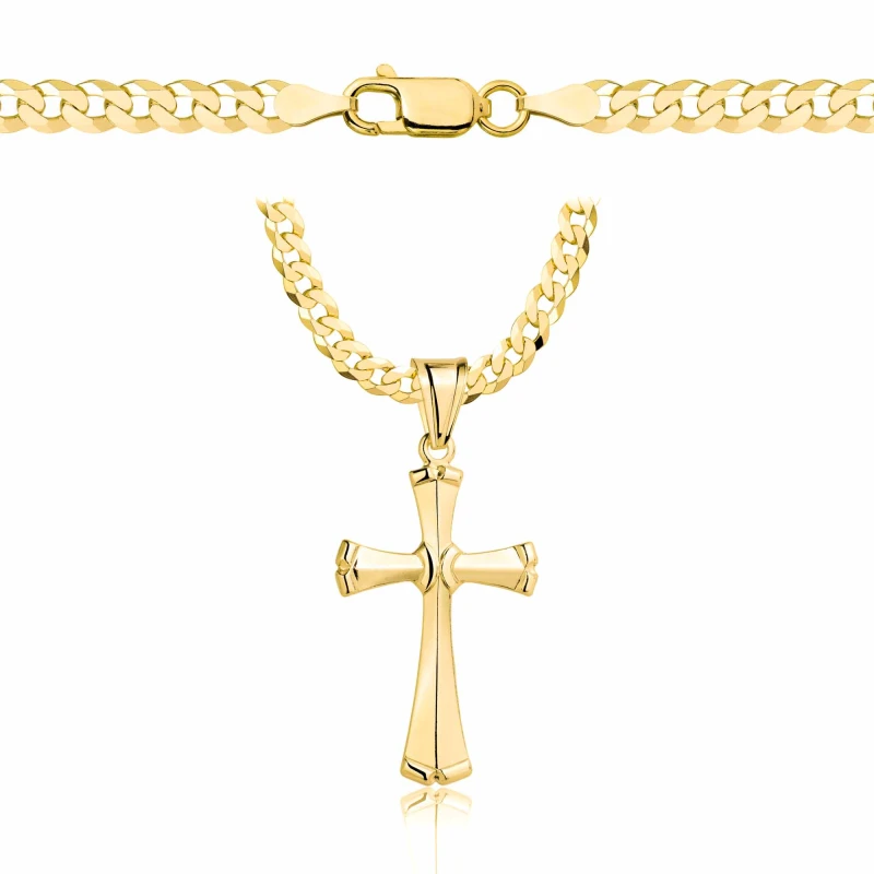 POZŁACANY SREBRNY ŁAŃCUSZEK PANCERKA Z KRZYŻYKIEM 925 585 - 3,8MM