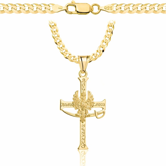 POZŁACANY SREBRNY ŁAŃCUSZEK PANCERKA Z KRZYŻYKIEM 925 585 - 3,8MM