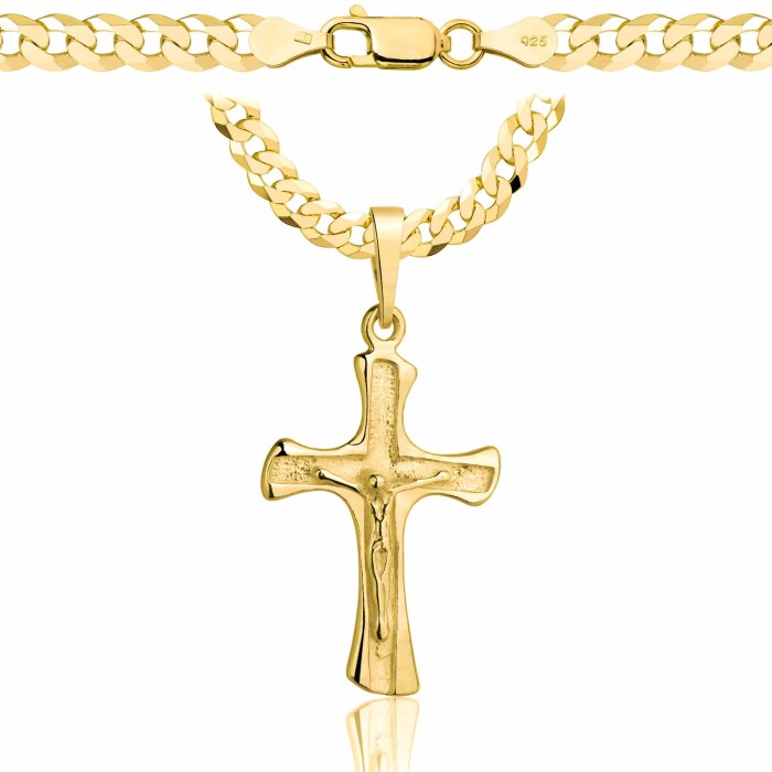POZŁACANY SREBRNY ŁAŃCUSZEK PANCERKA Z KRZYŻYKIEM 925 585 - 5MM