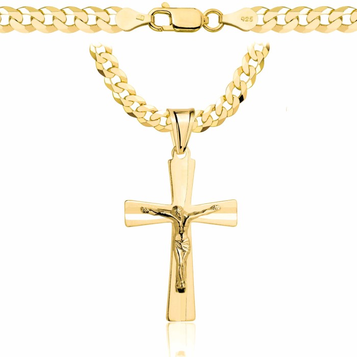 POZŁACANY SREBRNY ŁAŃCUSZEK PANCERKA Z KRZYŻYKIEM 925 585 - 5MM