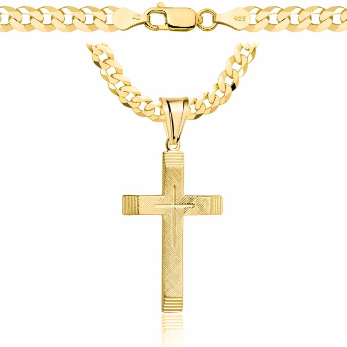 POZŁACANY SREBRNY ŁAŃCUSZEK PANCERKA Z KRZYŻYKIEM 925 585 - 5MM