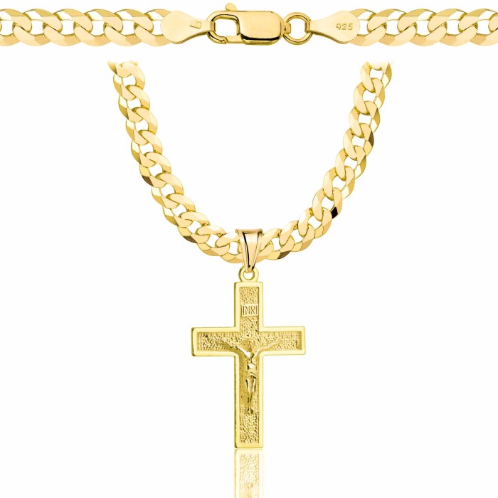 POZŁACANY SREBRNY ŁAŃCUSZEK PANCERKA Z KRZYŻYKIEM 925 585 - 5MM