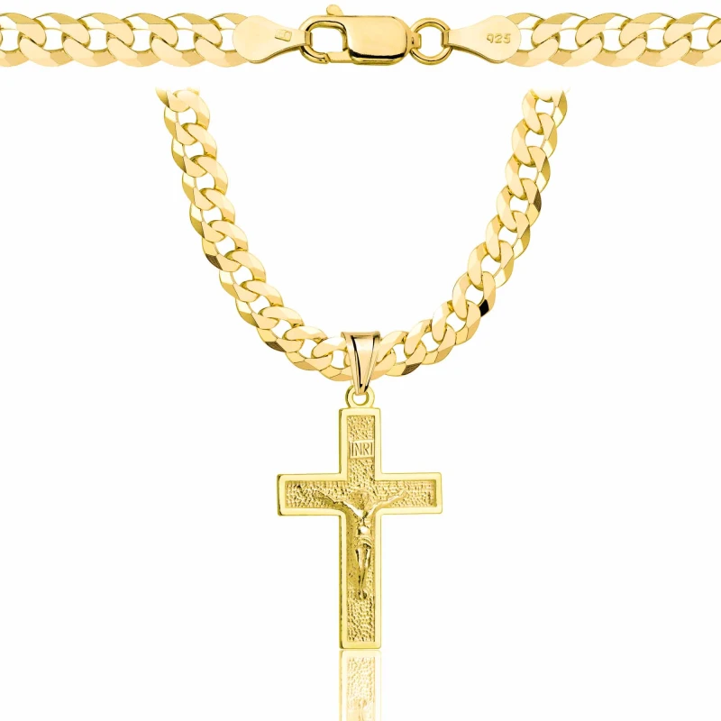 POZŁACANY SREBRNY ŁAŃCUSZEK PANCERKA Z KRZYŻYKIEM 925 585 - 5MM