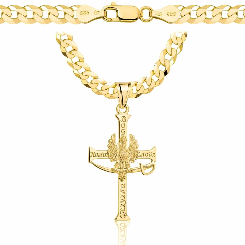 POZŁACANY SREBRNY ŁAŃCUSZEK PANCERKA Z KRZYŻYKIEM 925 585 - 5,6MM