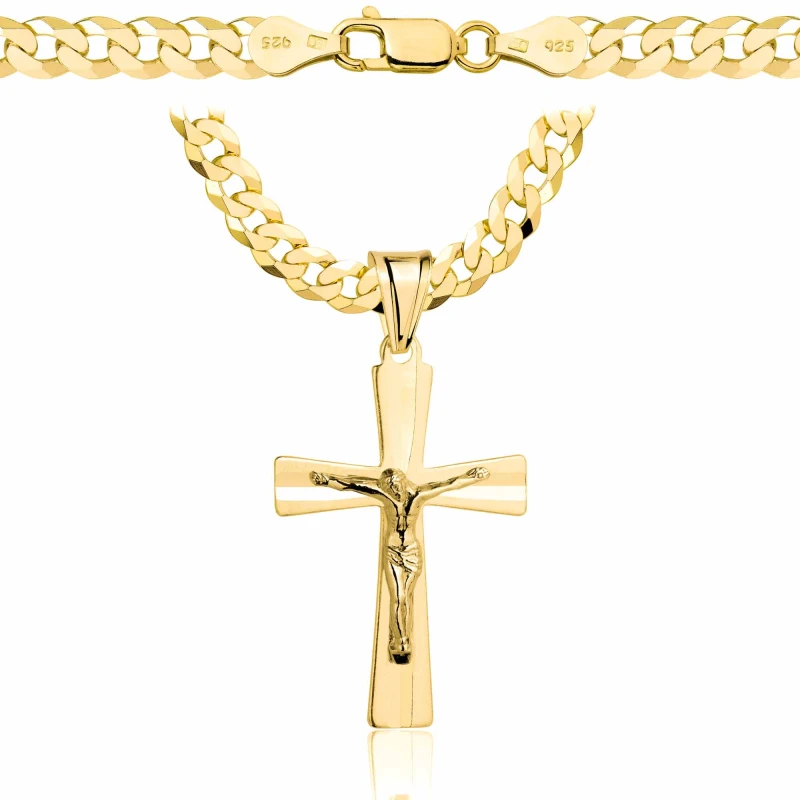 POZŁACANY SREBRNY ŁAŃCUSZEK PANCERKA Z KRZYŻYKIEM 925 585 - 5,6MM