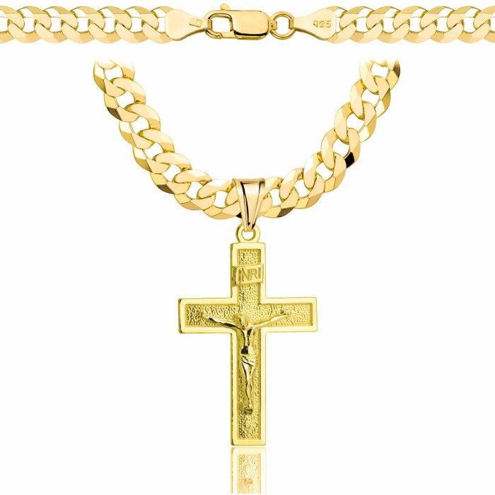 POZŁACANY SREBRNY ŁAŃCUSZEK PANCERKA Z KRZYŻYKIEM 925 585 - 6,5MM