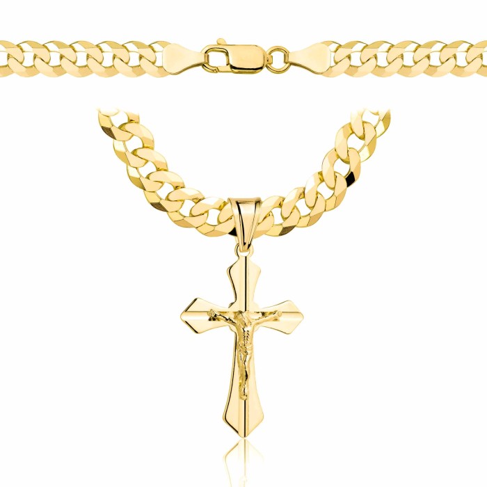 POZŁACANY SREBRNY ŁAŃCUSZEK PANCERKA Z KRZYŻYKIEM 925 585 - 6,5MM