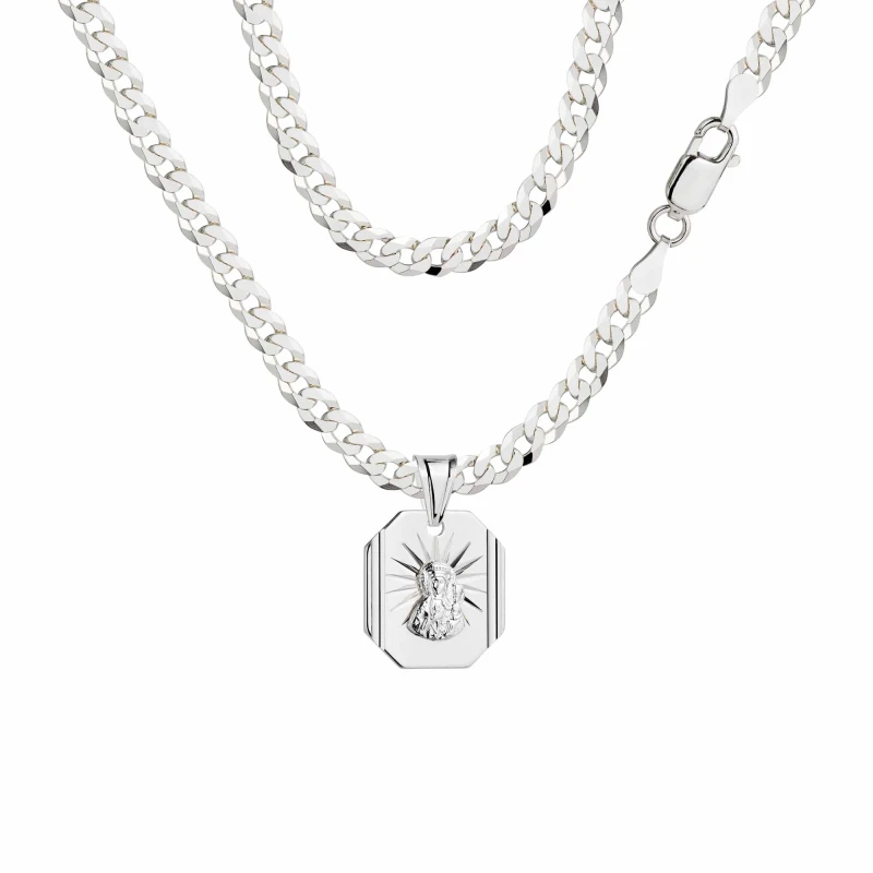 SREBRNY ŁAŃCUSZEK PANCERKA Z MEDALIKIEM 925 - 3,8MM