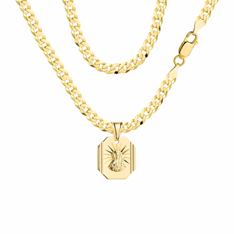 POZŁACANY SREBRNY ŁAŃCUSZEK PANCERKA Z MEDALIKIEM 925 585 - 3,8MM