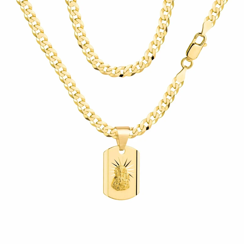 POZŁACANY SREBRNY ŁAŃCUSZEK PANCERKA Z MEDALIKIEM 925 585 - 3,8MM