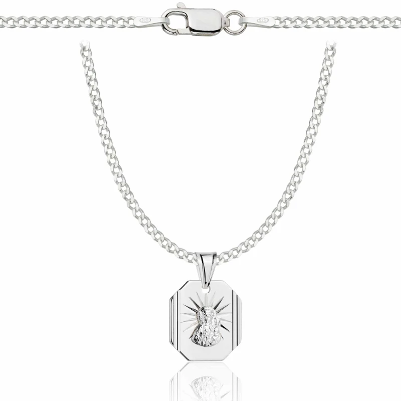 SREBRNY ŁAŃCUSZEK PANCERKA Z MEDALIKIEM 925 - 2MM