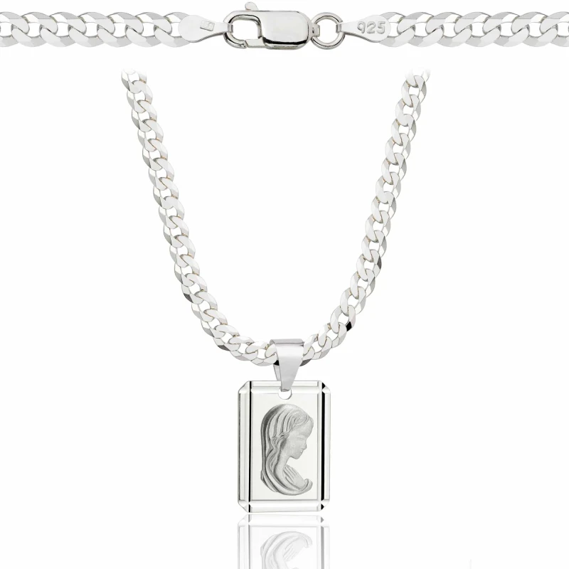 SREBRNY ŁAŃCUSZEK PANCERKA Z MEDALIKIEM 925 - 3,8MM