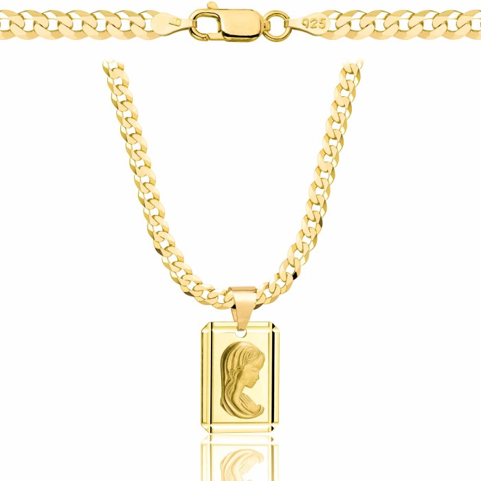 POZŁACANY SREBRNY ŁAŃCUSZEK PANCERKA Z MEDALIKIEM 925 585 - 3,8MM