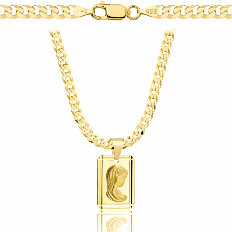 POZŁACANY SREBRNY ŁAŃCUSZEK PANCERKA Z MEDALIKIEM 925 585 - 3,8MM