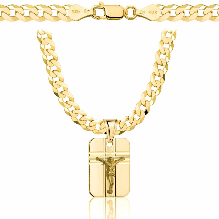 POZŁACANY SREBRNY ŁAŃCUSZEK PANCERKA Z MEDALIKIEM 925 585 - 5,6MM