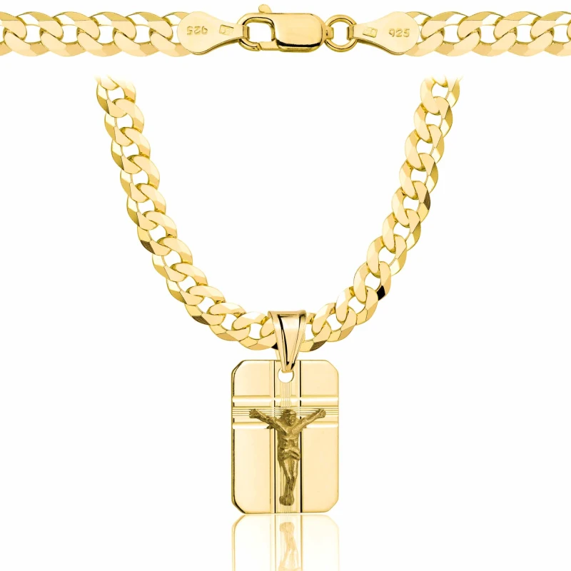 POZŁACANY SREBRNY ŁAŃCUSZEK PANCERKA Z MEDALIKIEM 925 585 - 5,6MM