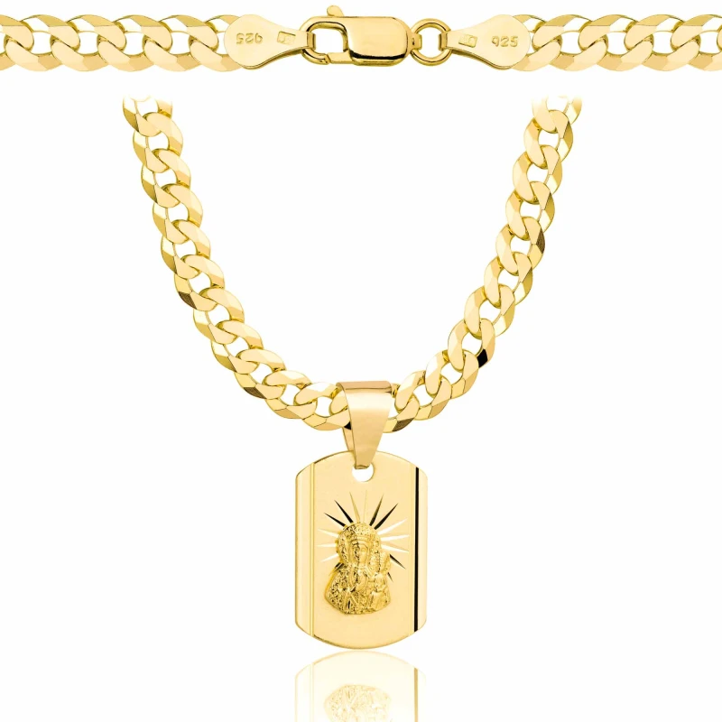 POZŁACANY SREBRNY ŁAŃCUSZEK PANCERKA Z MEDALIKIEM 925 585 - 5,6MM