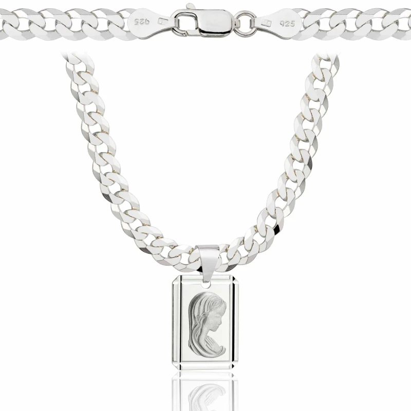 SREBRNY ŁAŃCUSZEK PANCERKA Z MEDALIKIEM 925 - 5,6MM