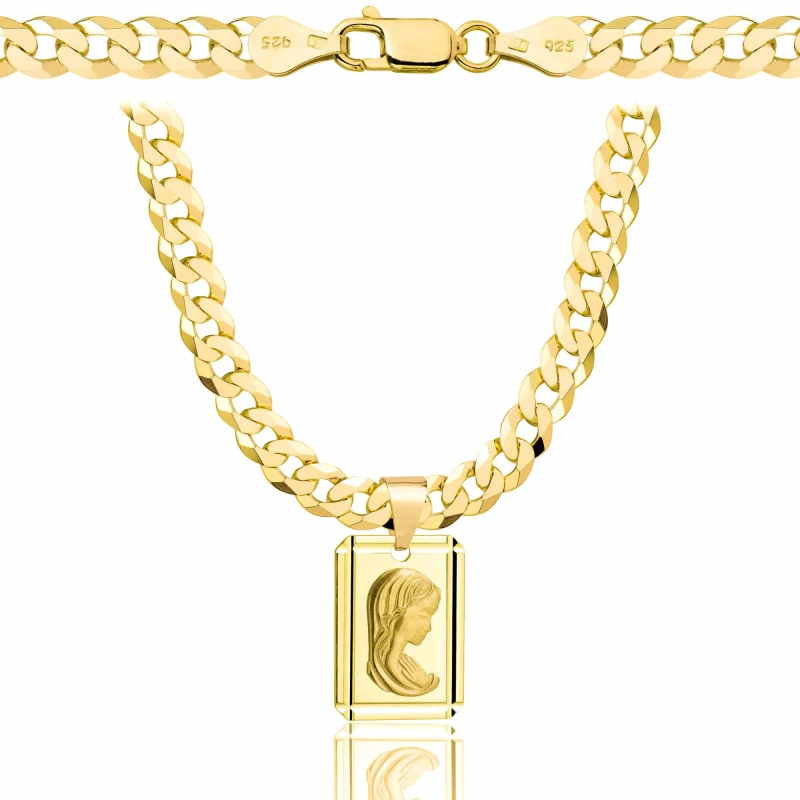 POZŁACANY SREBRNY ŁAŃCUSZEK PANCERKA Z MEDALIKIEM 925 585 - 5,6MM