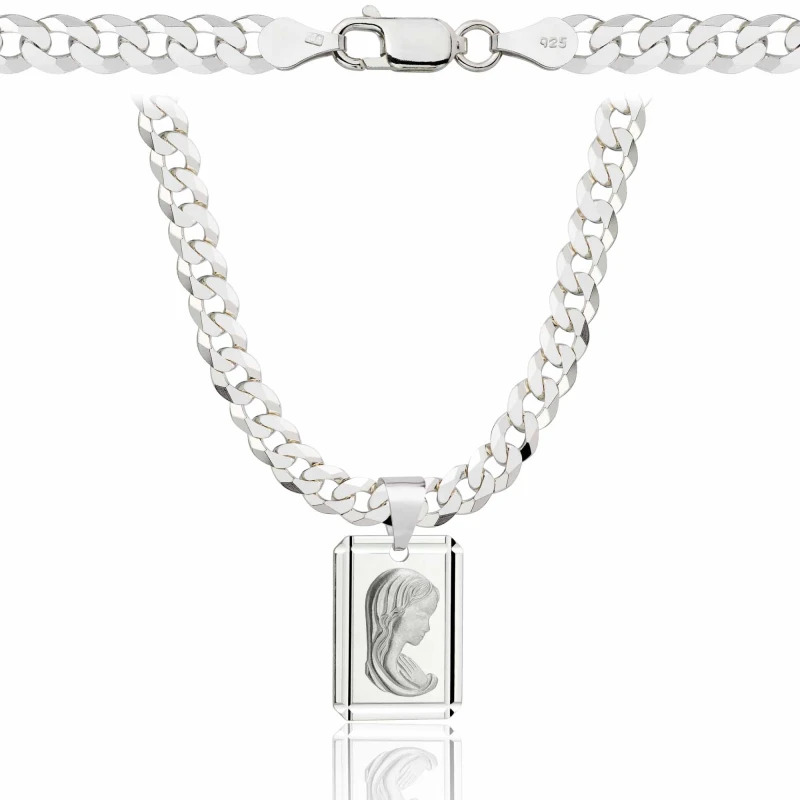 SREBRNY ŁAŃCUSZEK PANCERKA Z MEDALIKIEM 925 - 5MM
