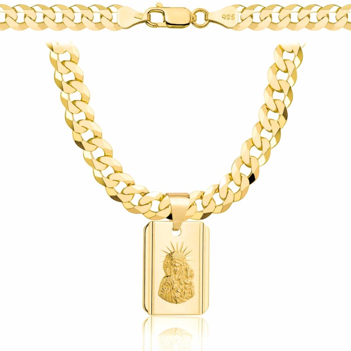 POZŁACANY SREBRNY ŁAŃCUSZEK PANCERKA Z MEDALIKIEM 925 585 - 6,5MM