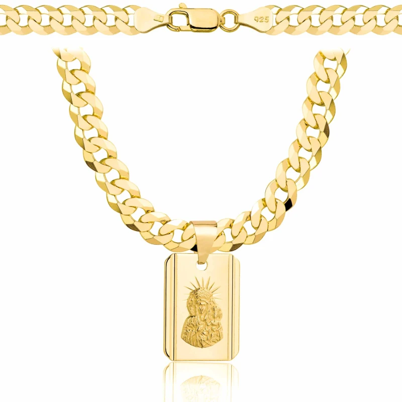 POZŁACANY SREBRNY ŁAŃCUSZEK PANCERKA Z MEDALIKIEM 925 585 - 6,5MM