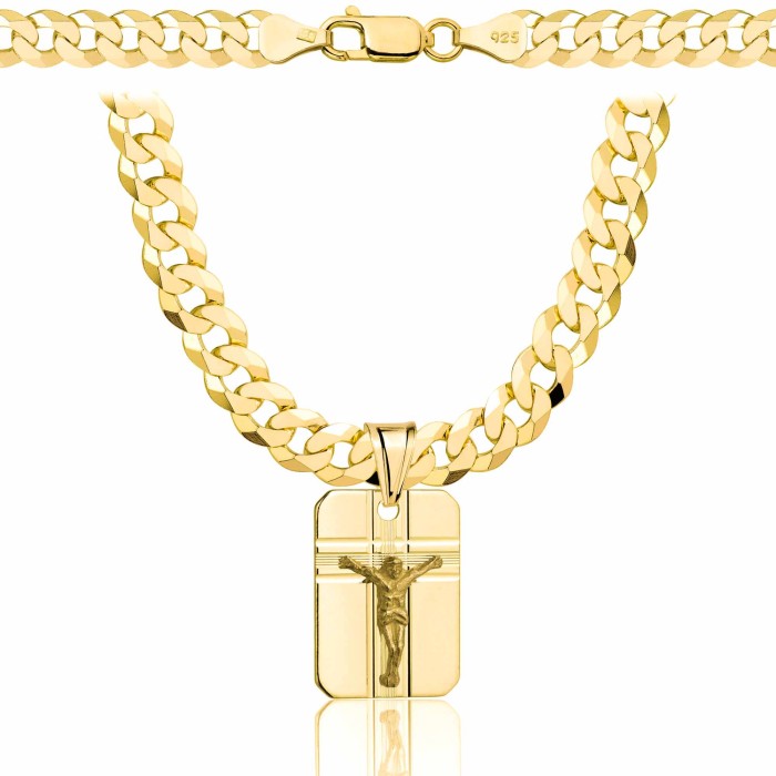 POZŁACANY SREBRNY ŁAŃCUSZEK PANCERKA Z MEDALIKIEM 925 585 - 6,5MM