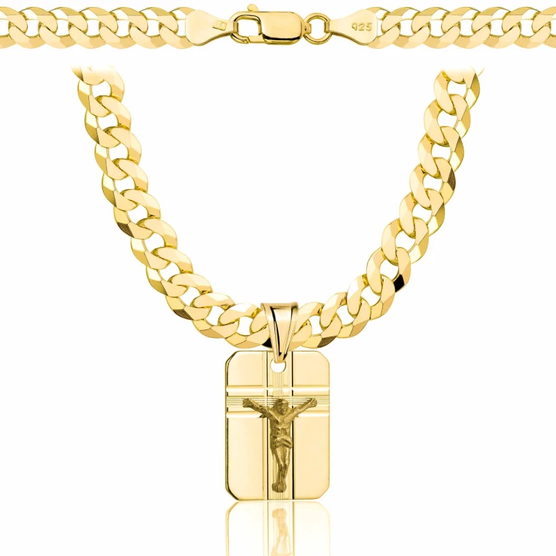 POZŁACANY SREBRNY ŁAŃCUSZEK PANCERKA Z MEDALIKIEM 925 585 - 6,5MM