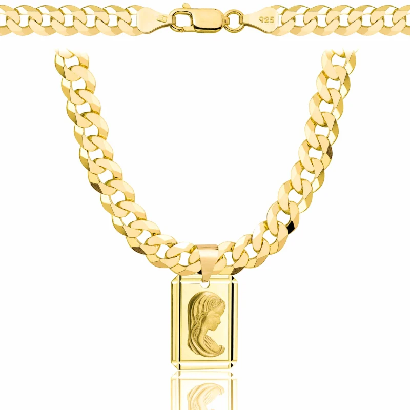 POZŁACANY SREBRNY ŁAŃCUSZEK PANCERKA Z MEDALIKIEM 925 585 - 6,5MM